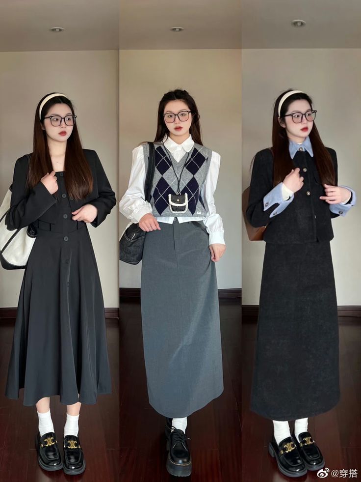 Preppy Long Skirt Outfits, Retro Aesthetic Outfit Ideas Summer, Outfit Ideas Douyin, Preppy Outfits Modest, Modest Preppy Outfits Aesthetic, Preppy Modest Outfits, Japanese Long Skirt Outfit, Korea Style Outfits, Vintage Hijab Outfit