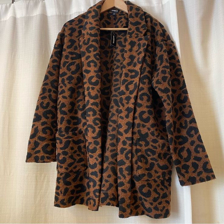 Express Leopard Animal Print Jacket New With Tags Size Small Super Soft And Comfy! Light-Medium Weight 2 Front Pockets Polyester/Acrylic Blend Casual Brown Blazer For Fall, Trendy Leopard Print Outerwear For Fall, Oversized Brown Outerwear For Fall, Trendy Brown Blazer For Fall, Casual Leopard Print Outerwear For Work, Winter Workwear Outerwear In Leopard Print, Chic Leopard Print Outerwear For Fall, Oversized Brown Blazer For Fall, Oversized Brown Fall Outerwear