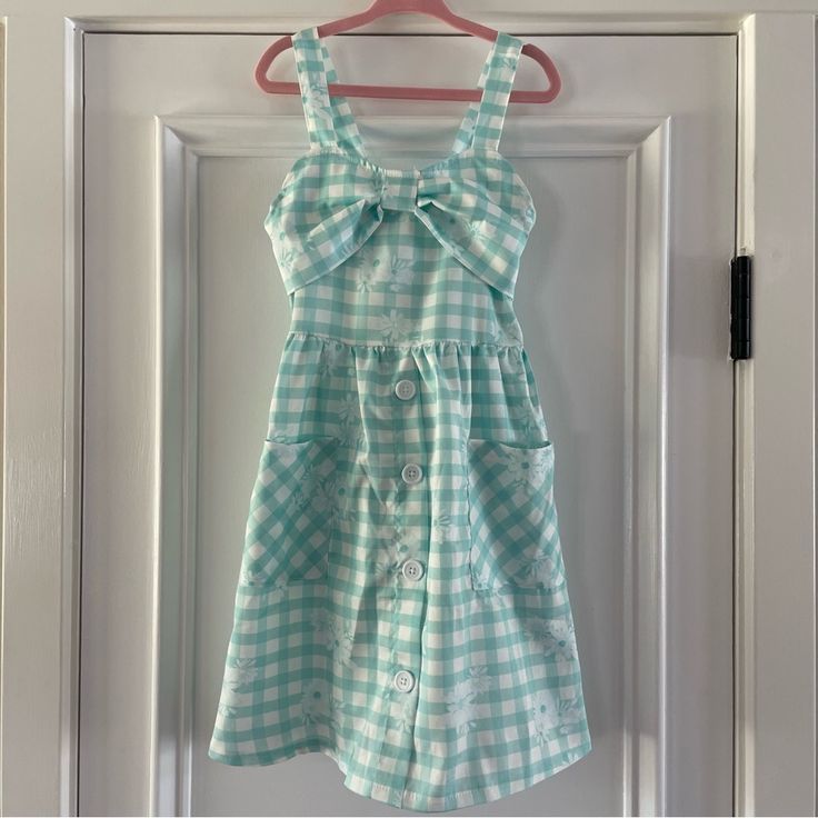 Perfect For The Summer Fair Fake Buttons Real Pockets A Line Style Never Worn, Brand New Summer Fair, Dresses Shein, Shein Dress, Shein Dresses, White Plaid, Girl Dress, Kids' Dresses, Colorful Dresses