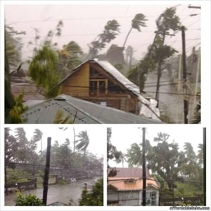 three pictures of houses and trees in the rain, with one house partially submerged by water