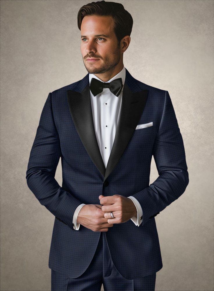 A tapestry of quiet magnificence intertwined with sumptuous detail, our Italian Luminara Tuxedo Blazer stands as a paragon of luxury. Meticulously constructed from pure polyester, this jacket showcases a luminous texture that mirrors the serene depths of the ocean. Its classic blue hue is tailored into a sleek, streamlined silhouette that whispers timeless charm while ensuring comfort at every turn. Ideal for high-profile galas or sophisticated evenings out, embrace this bespoke creation that ef Blue Tuxedo Wedding, Navy Blue Groom, Fashion Library, Mens Formalwear, Blue Tuxedo, Navy Blue Tuxedos, Reception Outfit, Master Tailor, Blue Tuxedos