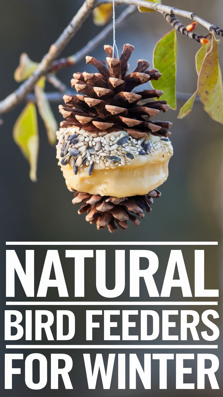 a bird feeder hanging from a tree with the words natural bird feeders for winter