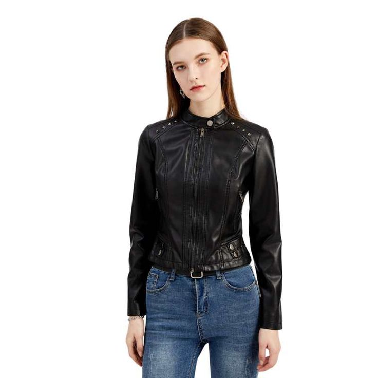 This sleek jacket adds a touch of edgy style to any outfit. Short Faux Leather Jacket Length: Short 40cm-50cm/*15,75inch-19,69inch Stand-up collar Elements: Rivet, Zipper Pockets, Cuff Zippers Leather: Faux-PU Color: black, wine red, coffee, camel, light cherry pink, apricot Fitting: Slim type Long Sleeve Clothing placket: zipper Gender: Female Age: Adult Size: S to 3XL Brand Name: NoEnName_Null Product ID: CJZP127575131 Note: All sizes are 1 to 2 sizes smaller than European and American people. Punk Biker Jacket For Winter Night Out, Punk Biker Jacket For Night Out In Winter, Trendy Long Sleeve Faux Leather Jacket, Edgy Fitted Outerwear With Rivets, Punk Style Fitted Biker Jacket For Winter, Winter Party Leather Jacket With Zipper, Winter Party Leather Jacket With Zipper Closure, Fall Punk Outerwear For Night Out, Punk Style Leather Jacket For Winter Nights