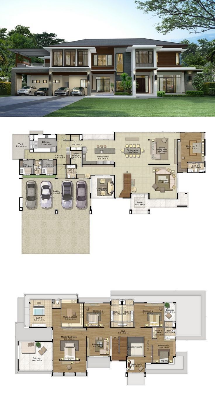 two story house plans with lots of room and living area in the middle, one bedroom on