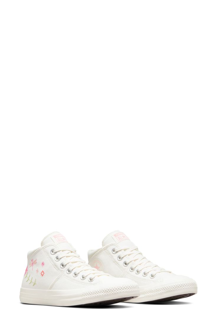 Embroidered flowers give a charming finish to a mid-top canvas sneaker with a signature lace-to-toe design. Textile upper and lining/rubber sole Imported Cotton Lace-up Sneakers With Embroidered Logo, Low-top Cotton Canvas Shoes With Embroidered Logo, Lace-up Canvas Shoes With Embroidered Logo And White Sole, Lace-up Canvas Shoes With Embroidered Logo, Casual High-top Lace-up Sneakers With Embroidered Logo, Pink High-top Textile Sneakers, Lace-up Cotton Canvas Shoes With Embroidered Logo, Spring High-top Sneakers With Laces, Spring Canvas High-top Sneakers With Round Toe