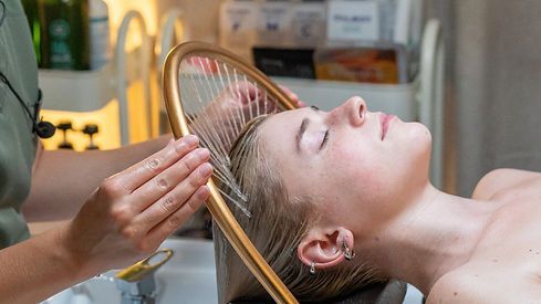 a woman is getting her hair brushed in the salon