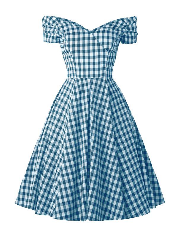 [Pre-Sale] Blue 1950s Plaid Swing Dress | Retro Stage 1950s Gingham Dress, Vintage 1950s Aesthetic Outfits, 50s Outfits For Women, Vintage 50s Fashion, Feminine Radiance, Steven Sanchez, Plaid Dress Outfit, Decades Party, Short Knit Dress