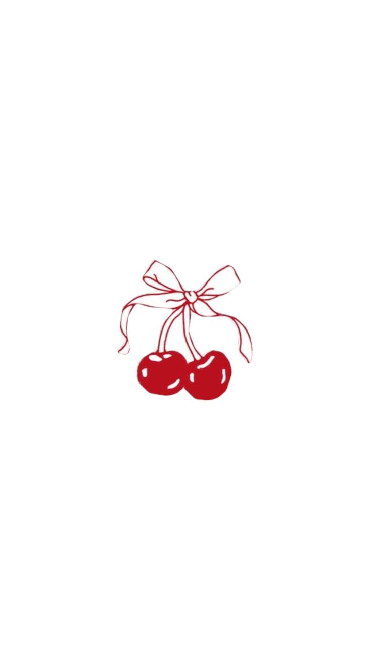 two cherries tied together with a bow on a white background for valentine's day