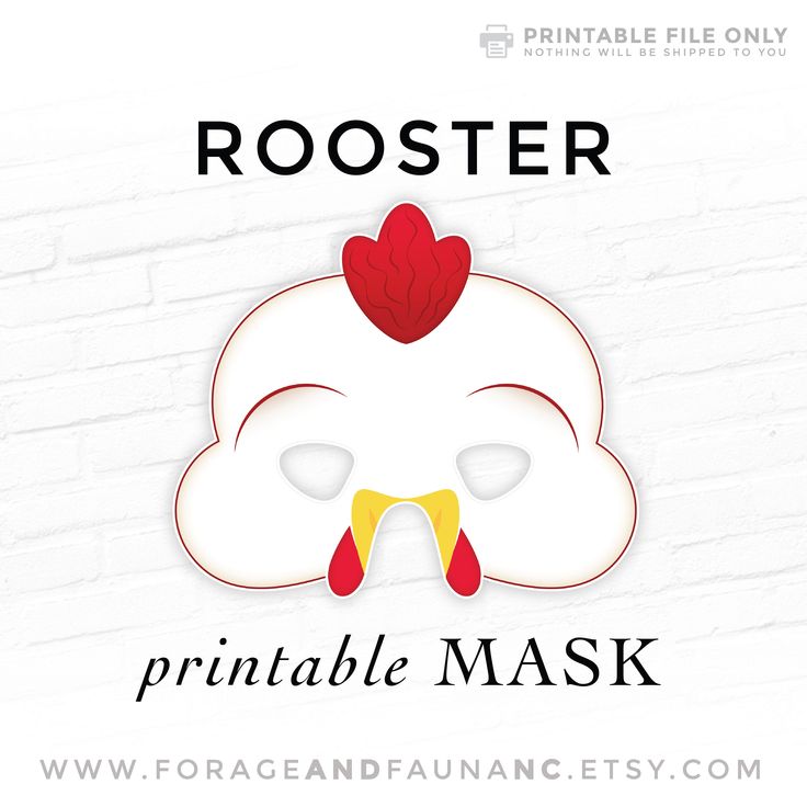 a white brick wall with a rooster mask on it's face and the words rooster print