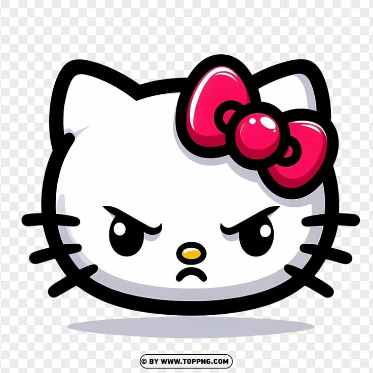 an angry hello kitty face with a bow on it's head, transparent background