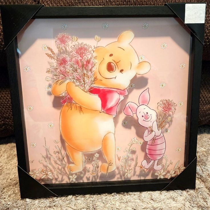 an image of winnie the pooh and piglet with flowers