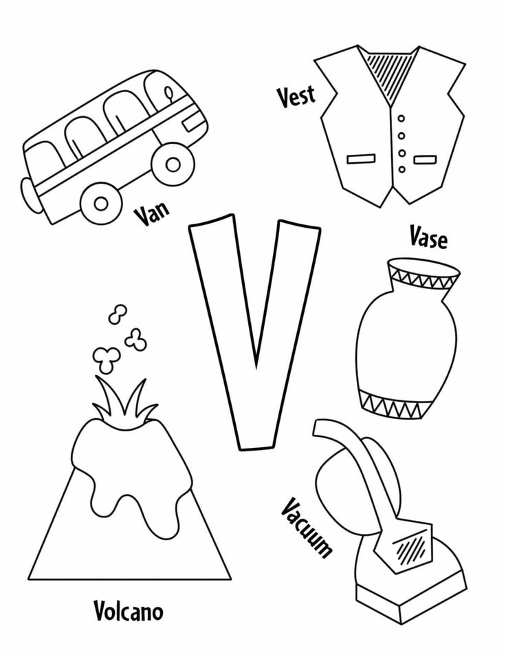 the letter v is for volcano and other things that are on display in this coloring page