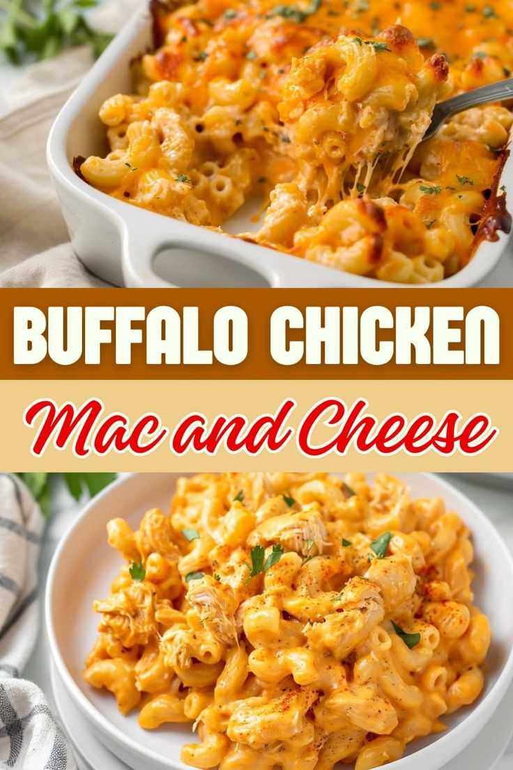 this buffalo chicken mac and cheese casserole is the perfect meal for busy nights