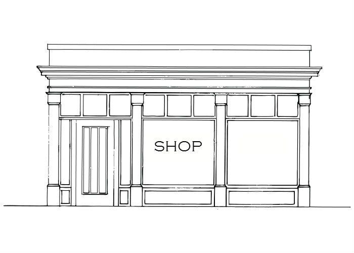 a drawing of the front of a store