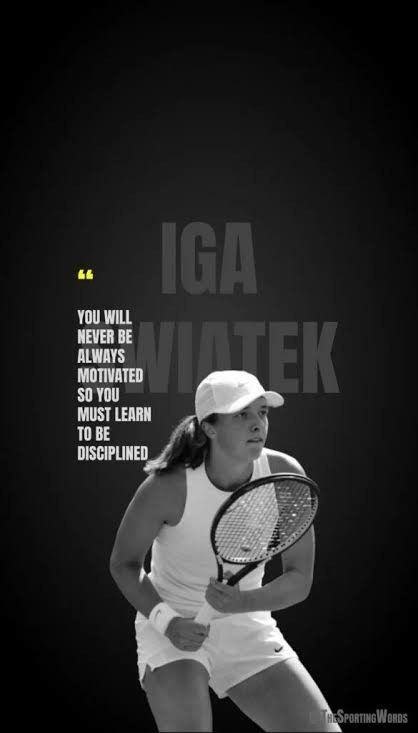 a woman holding a tennis racquet on top of a tennis court with the words iga written above her