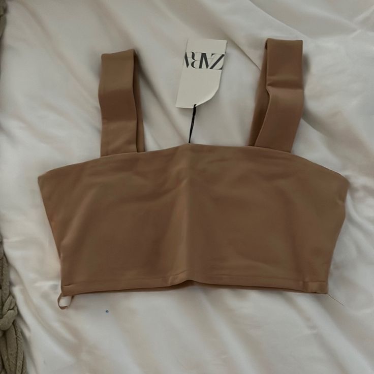 Perfect Condition Never Worn Got It In Poland Chic Brown Crop Top For Spring, Elegant Brown Crop Top For Spring, Chic Beige Zara Crop Top, Elegant Brown Crop Top For Summer, Zara Tops, Got It, Crop Tank, Poland, Zara