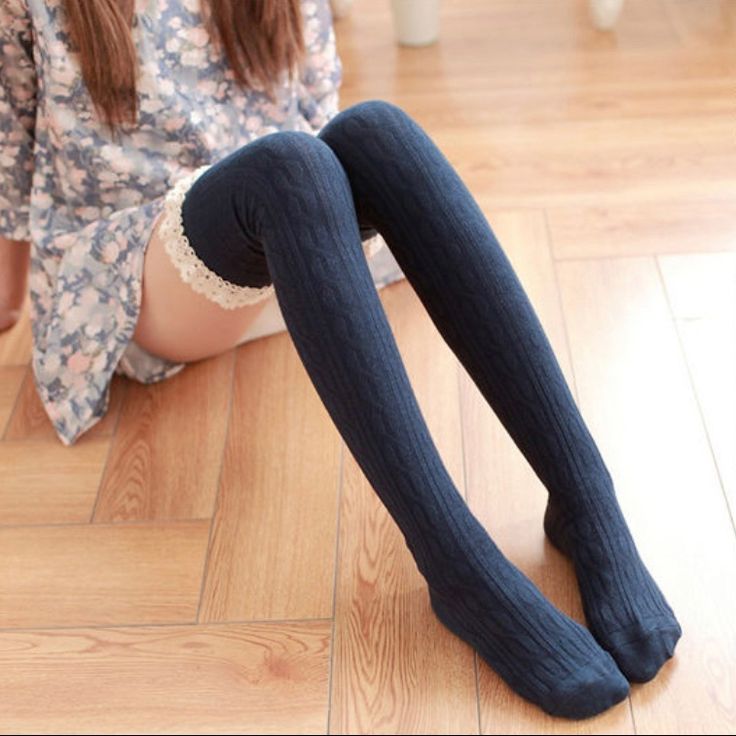 Comfortable Cotton Blend Material. Lovely Knit Design With Lace Decoration. Wear With Your Favorite Skirt, Skorts Or Dress. Great For Winter, Spring And Fall. Available In Black, Gray And Wine Red Colors. Total Length: 55 Cm Stretch Cotton Hosiery For Winter, Winter Cotton Tights, Casual Blue Stretch Stockings, Casual Blue Hosiery For Winter, Casual Blue Winter Hosiery, Blue Thigh High Legwear For Winter, Casual Blue Knee-high Socks, Blue Stretch Hosiery For Winter, Fitted Blue Knee-high Socks For Winter