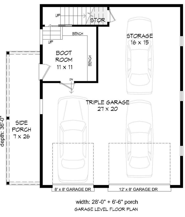 the floor plan for a garage with two cars