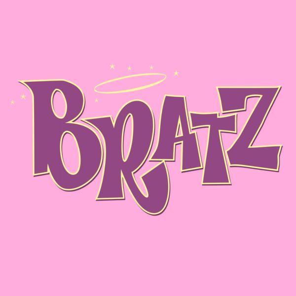 the word bratz on a pink background