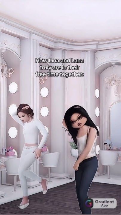 two animated women standing in front of a bathroom mirror with the caption, i have always line and leave truly are in that first time together