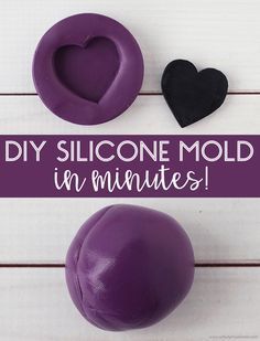 two heart shaped molds with the words diy silcone mold in minutes