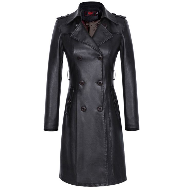 Leather Trench Coat Slim Fit Plus Size Material: PUColor: black, red, green, wine redSize: M, L, XL, XXL, XXXL, XXXXL Size Shoulder Bust Waist Front length Posterior length Sleeve M 38 88 76 92 88 58 L 39 92 80 96 89 59 XL 40 96 84 94 90 60 2XL 41 100 88 95 91 61 3XL 42 104 92 96 92 62 4XL 43 108 96 97 93 63 Sleek Long Leather Coat, Fitted Long Faux Leather Coat, Fitted Long Coat In Faux Leather, Fitted Faux Leather Long Coat, Sleek Faux Leather Winter Jacket, Sleek Faux Leather Jacket For Winter, Fall Double-breasted Leather Outerwear, Sleek Double-breasted Leather Outerwear, Classic Faux Leather Outerwear For Winter