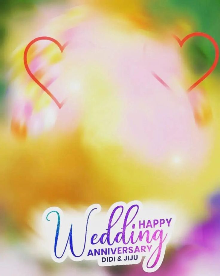 a blurry image of a teddy bear with hearts on it's forehead and the words happy wedding anniversary