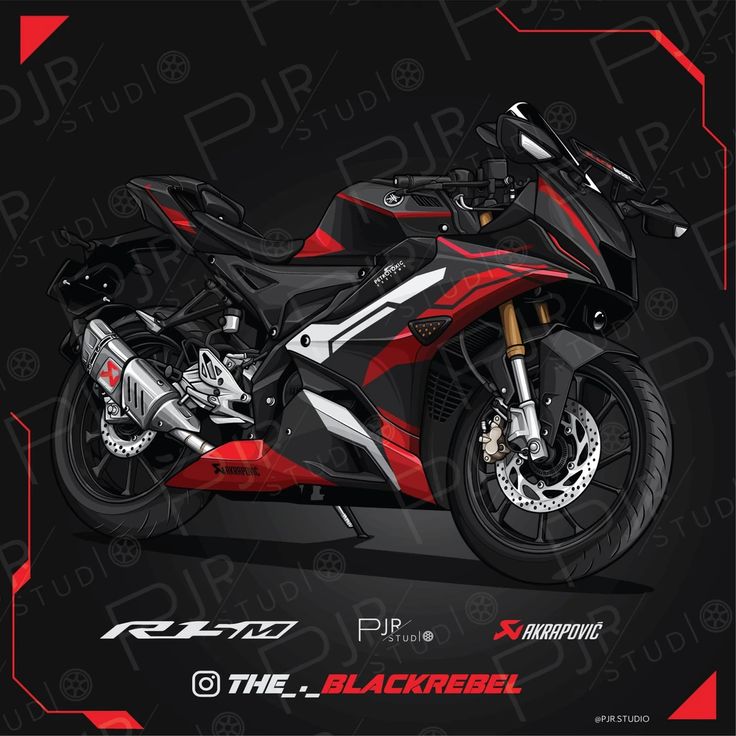 a red and black motorcycle is shown on a black background with the words, r - spec