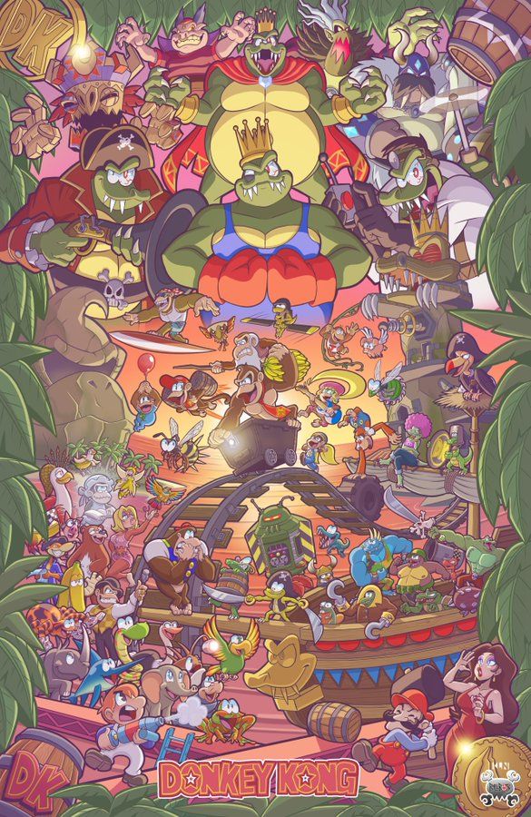 an image of cartoon characters surrounded by plants and trees, with the title'super mario bros