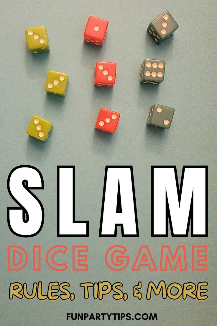 dice game rules and more with text that reads slam dice game rules, tips & more