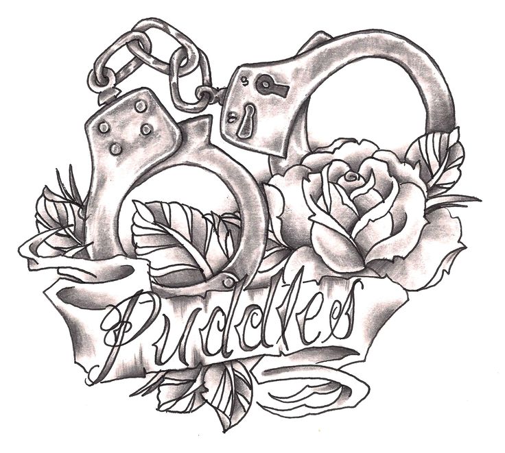 an old school tattoo design with roses and handcuffs