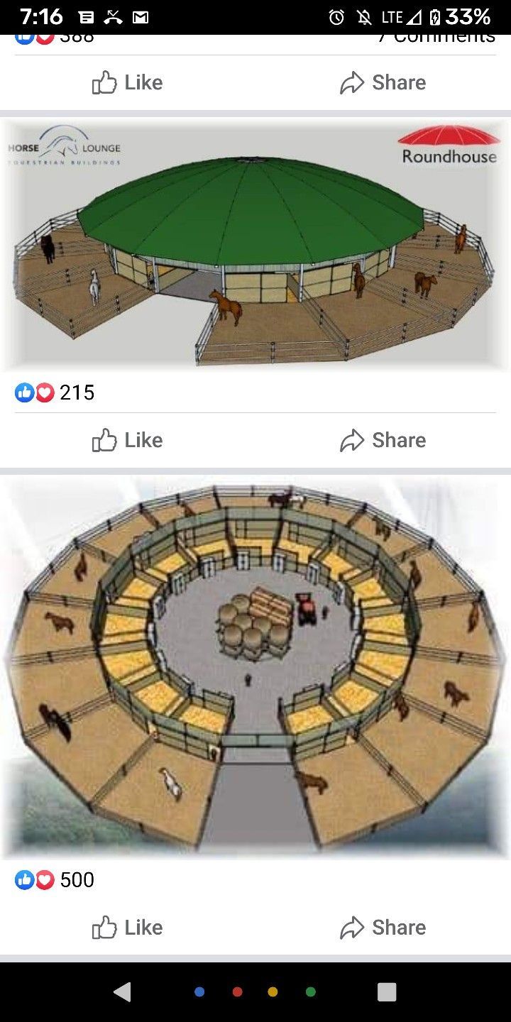 two screenshots of an arena with horses and dogs in it, one showing the floor plan