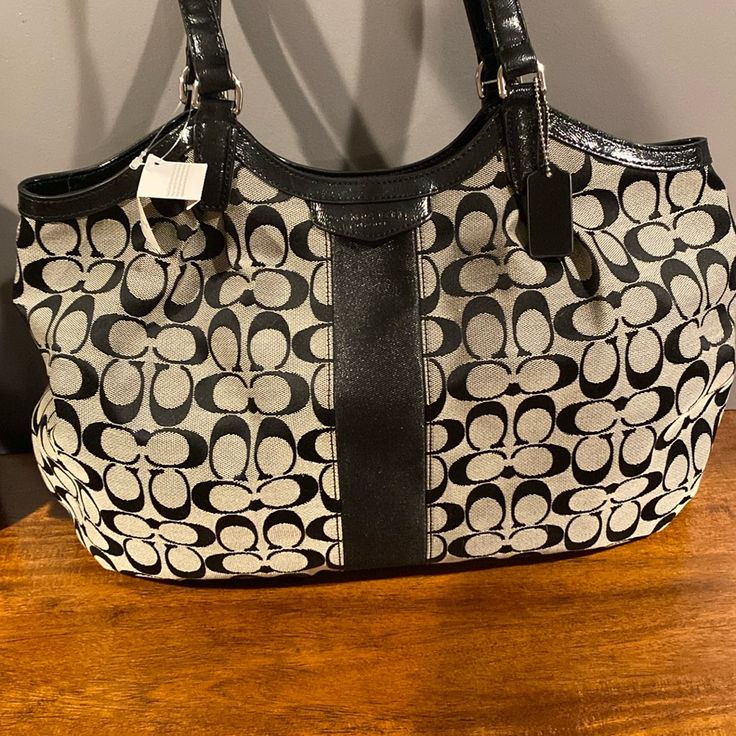 Questions? Leave A Comment Below! Large Black Designer Bag, Large Elegant Black Bag, Elegant Large Black Bag, Elegant Large Bag For Errands, Elegant Large Black Shoulder Bag, Elegant Large White Bag, Large Elegant Satchel, Large Chic Black Satchel, Elegant Black And White Shoulder Bag For Everyday Use