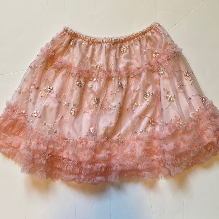 Beautiful Light Pink Skirt With Embroidered Tile Overlay Skirt. Pretty Pastel Floral Embroidery. New With Tags! Size 3/4 And 7/8 Available - Slightly Different Looks. Floral Embroidered Mini Skirt For Party, Party Mini Skirt With Floral Embroidery, Embroidered Flowy Skirt For Party, Embroidered Flowy Party Skirt, Embroidered Party Skirt, Embroidered Pink Skirt For Party, Pink Embroidered Skirt For Parties, Pink Festive Skirt For Spring, Festive Pink Skirt For Spring