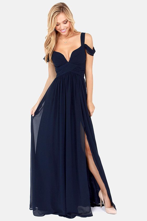 Bariano Ocean of Elegance Navy Blue Maxi Dress Black Chiffon Maxi Dress, Sukienki Maksi, Navy Blue Maxi Dress, Tanks Tops, فستان سهرة, Irregular Hem, Chiffon Maxi, Top Crop, Chiffon Maxi Dress