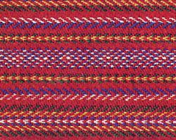 a close up view of a red, blue and yellow woven material with small stripes