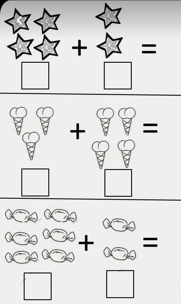 a worksheet for addition with three ice cream cones and four stars on it