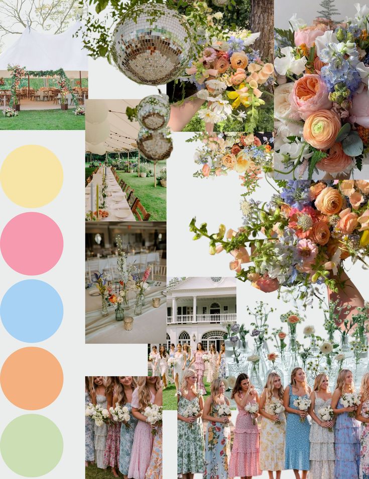 a collage of photos with flowers and colors