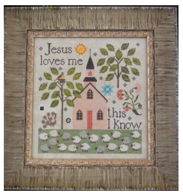 a cross - stitch picture with the words jesus loves me, this i know on it