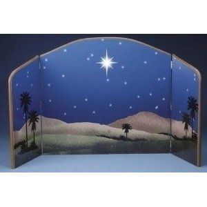 an image of a nativity scene with palm trees and the star of david in the sky