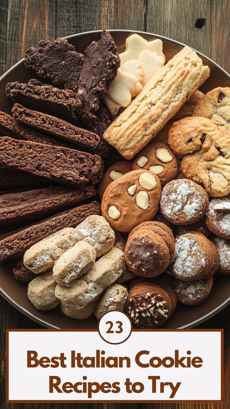 A plate of assorted Italian cookies, including biscotti and almond amaretti, arranged on a rustic table, perfect for holidays and special occasions. Italian S Cookies Italy, Italian Sour Cream Cookies, Sugar Cookie Biscotti, Italian Amaretto Butter Cookies, Desserts For Breakfast, Classic Italian Cookies, Almond Paste Cookies Italian, Italian Chocolate Spice Cookies, Italian Cookies Traditional