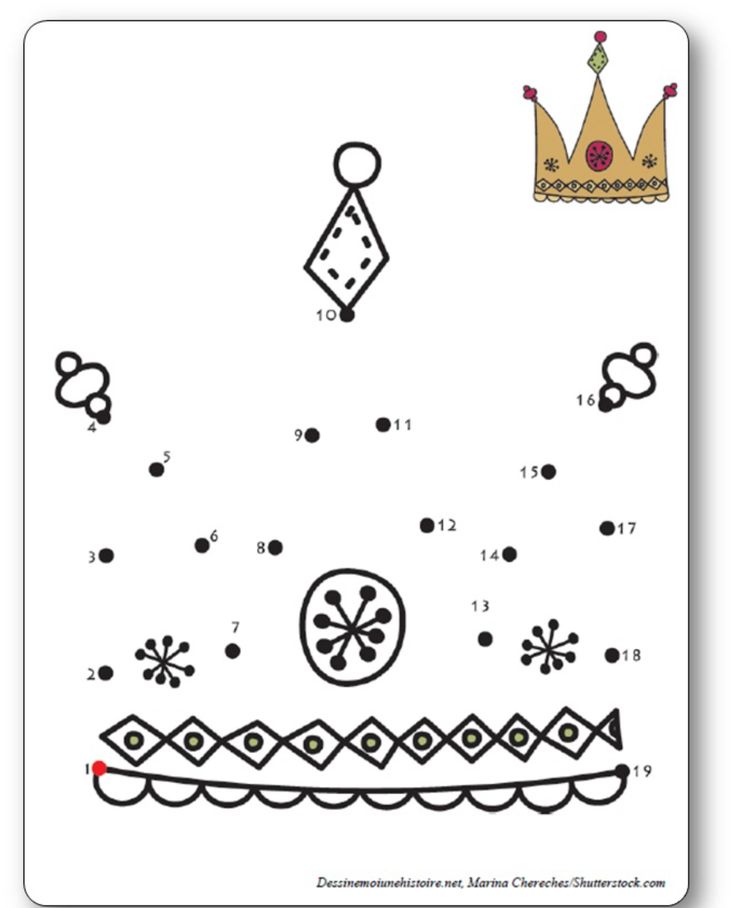 a dot to dot game with crowns and numbers on the page, which includes an image of