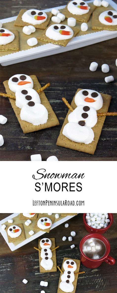 homemade snowman s'mores cookies on a wooden table