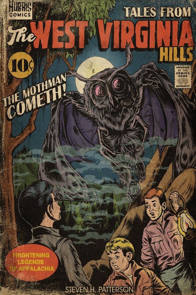 the west virginia hills magazine cover with an image of a bat flying over people and trees