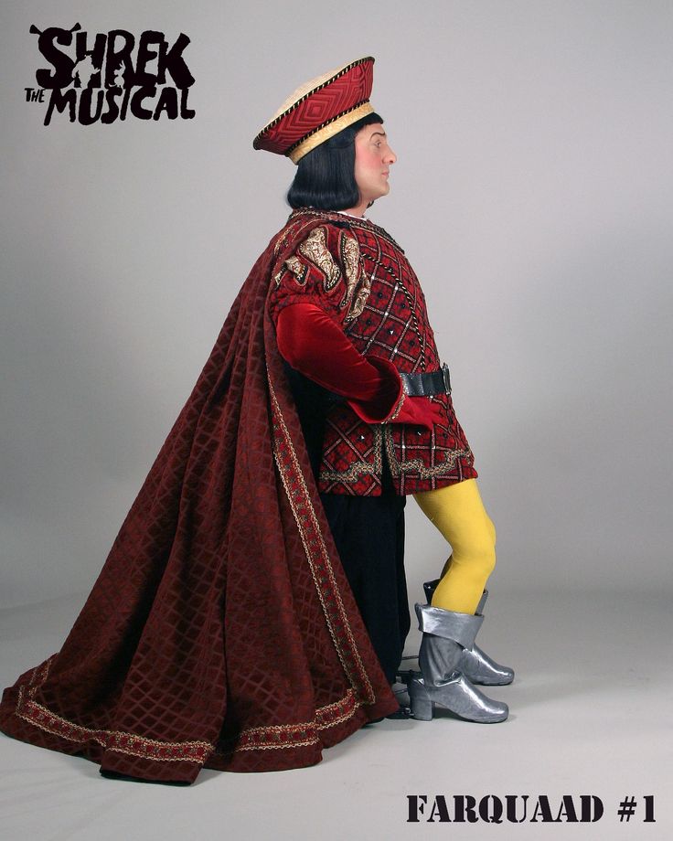 an image of a man dressed in costume for the musical farquaad 1 on stage