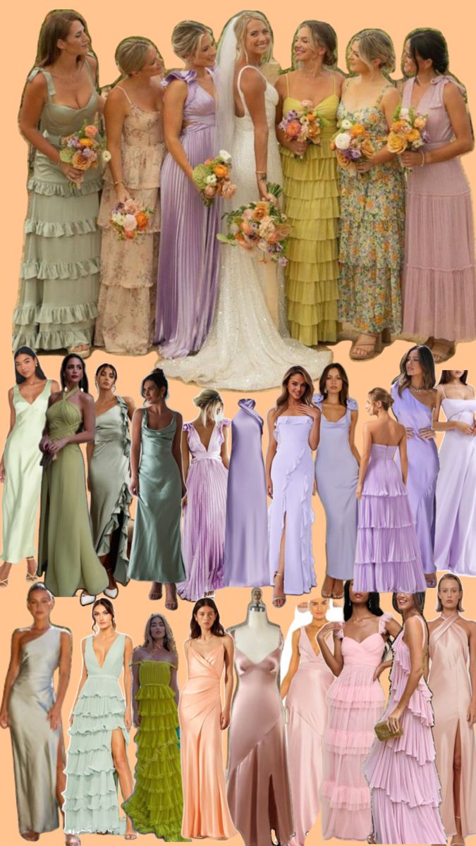 many different types of dresses are shown in this collage, including bridesmaid gowns