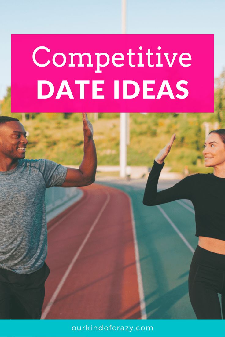 a man and woman standing next to each other on a track with the words competitive date ideas