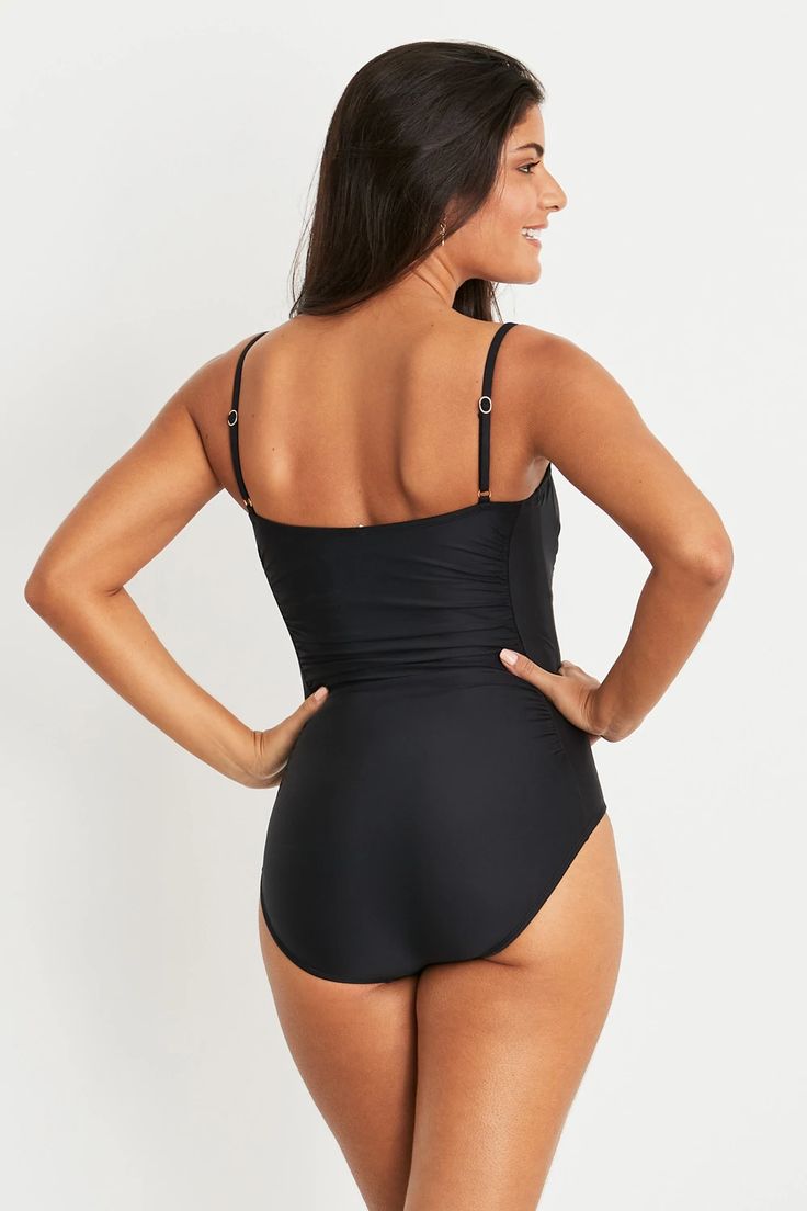 Lupe One-Piece Swimsuit in Black – Hermoza Elegant Tankini With Built-in Bra For Swimming, Elegant Underwire Tankini With Lined Body, Elegant Underwire Tankini For Poolside, Elegant Solid Color Lined Tankini, Elegant Lined Tankini For Swimming, Elegant Pool Tankini With Built-in Bra, Elegant Nylon Underwire Swimwear, Elegant Underwire Smoothing Swimwear, Elegant Smoothing Underwire Swimwear