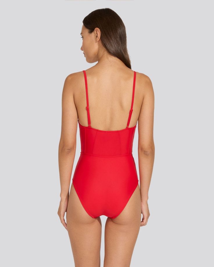 Chic and retro-inspired, The Veronica One-Piece is a luxe staple. This moderate coverage one-piece offers support with underwire cups and adjustable straps. Wear it to the beach or with your favorite pair of pants to double as a bodysuit. Summer Underwire Nylon Swimwear, Summer Nylon Underwire Swimwear, Summer Nylon Swimwear With Underwire, Underwire Swimwear With Built-in Cups For Sunbathing, Nylon Underwire Swimwear For Poolside, Nylon Swimwear With Built-in Underwire Cups, Summer Underwire Swimwear With Adjustable Straps, Chic Underwire Bodysuit For Swimming, Solid Color Underwire Bodysuit For Vacation