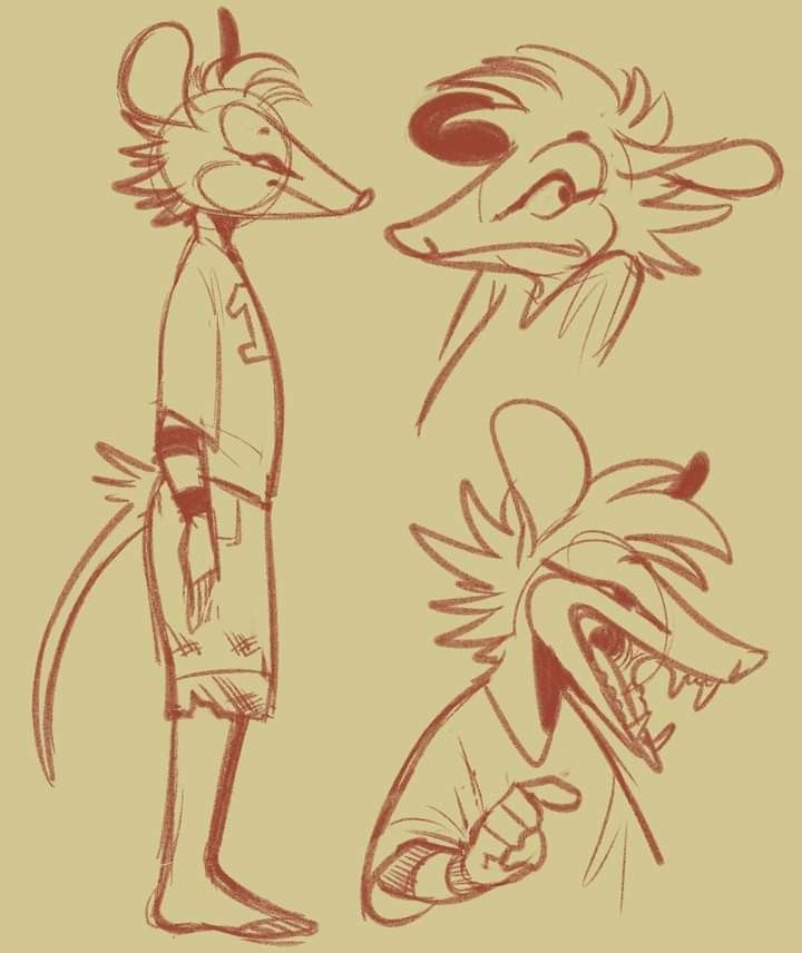 three cartoon drawings of mice with different expressions